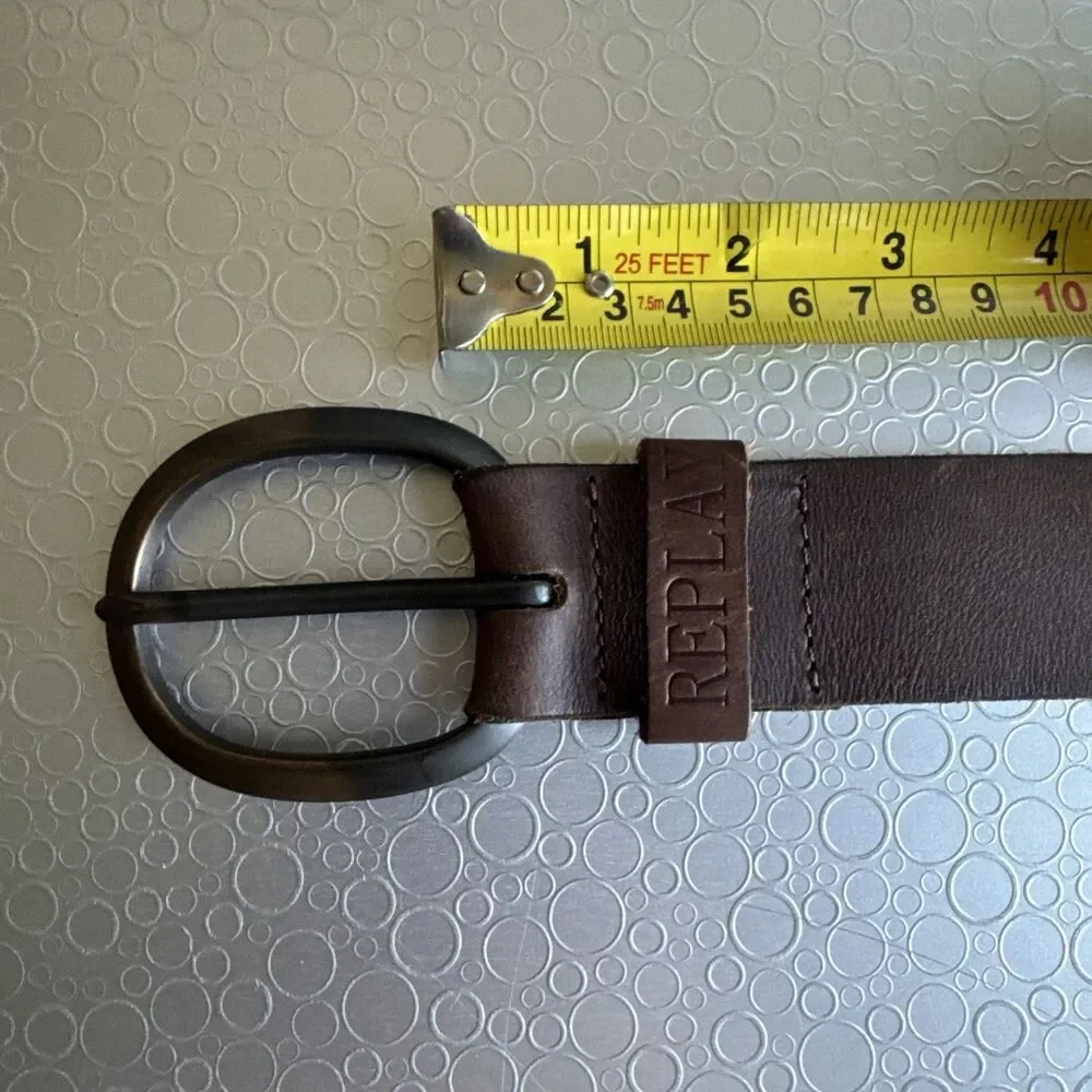 Replay Italian Leather Studded Belt Brown Bronze Steampunk Moto - Size 100 US 38